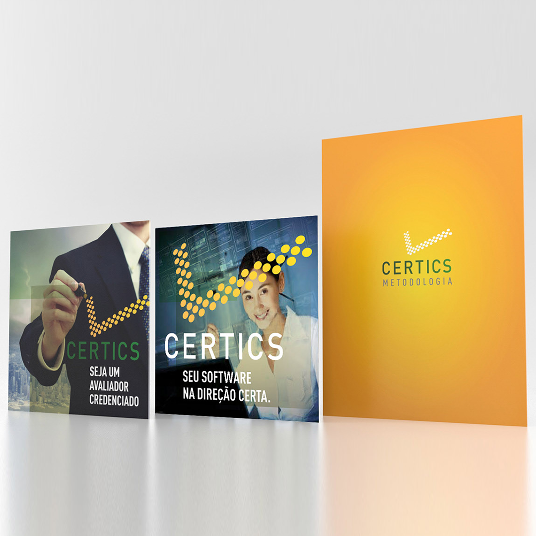 Identidade visual da Campanha para divulgação da CERTICS, do CTI Renato Archer e Ministério da Ciência, Tecnologia e Inovação folders