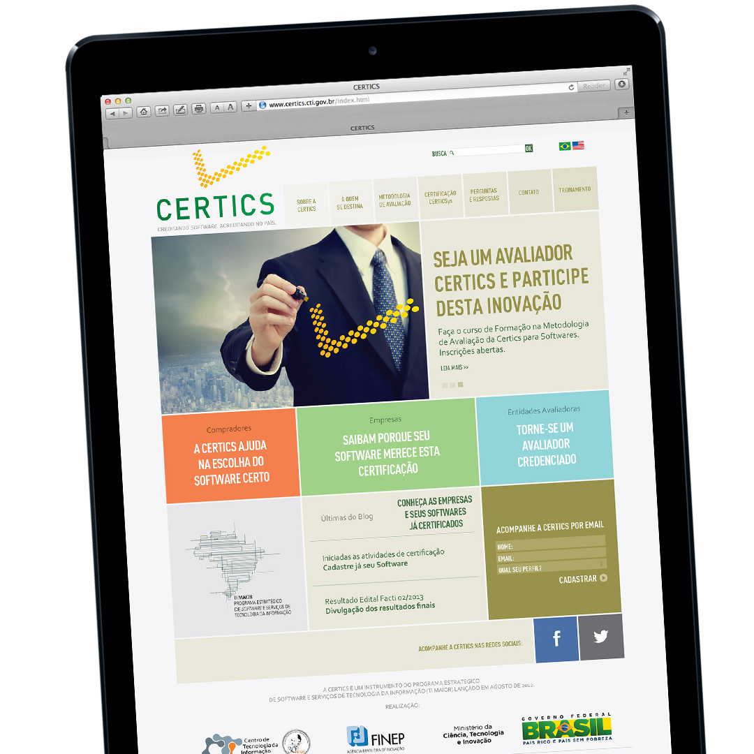 Website da CERTICS, do CTI Renato Archer e Ministério da Ciência, Tecnologia e Inovação 01