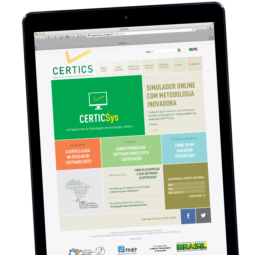 Website da CERTICS, do CTI Renato Archer e Ministério da Ciência, Tecnologia e Inovação 02