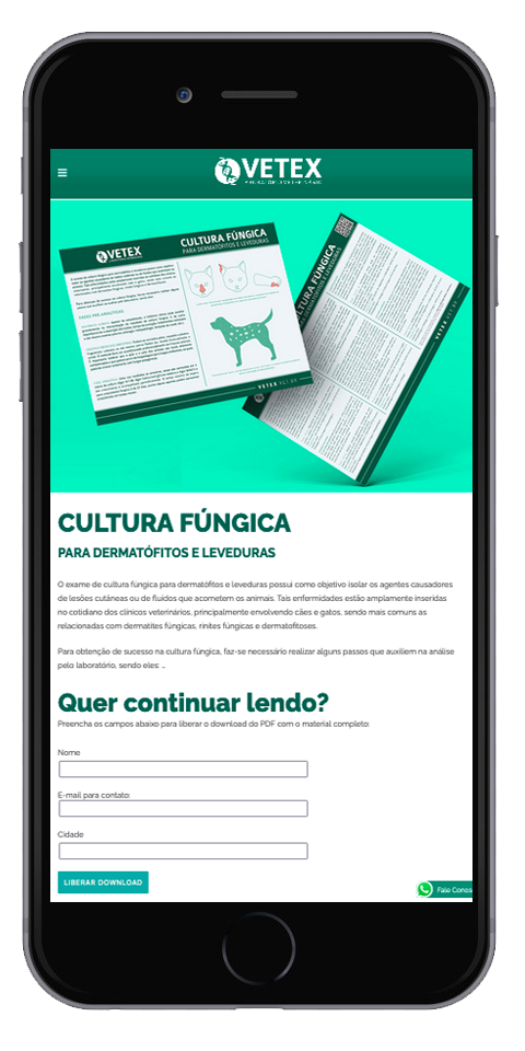 inbound marketing vetex laboratorios veterinarios landing page conteudo pdf cultura fungica